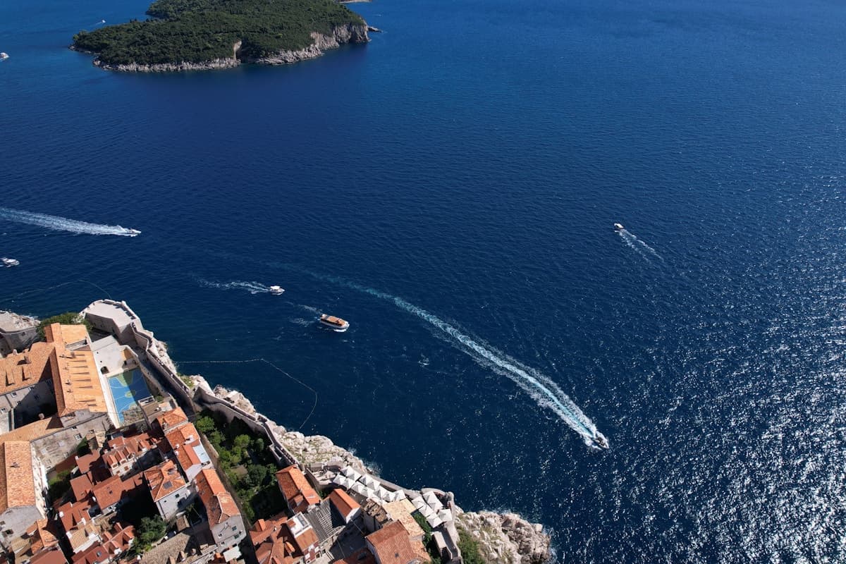 Kornati islands Croatia aerial view national park boat