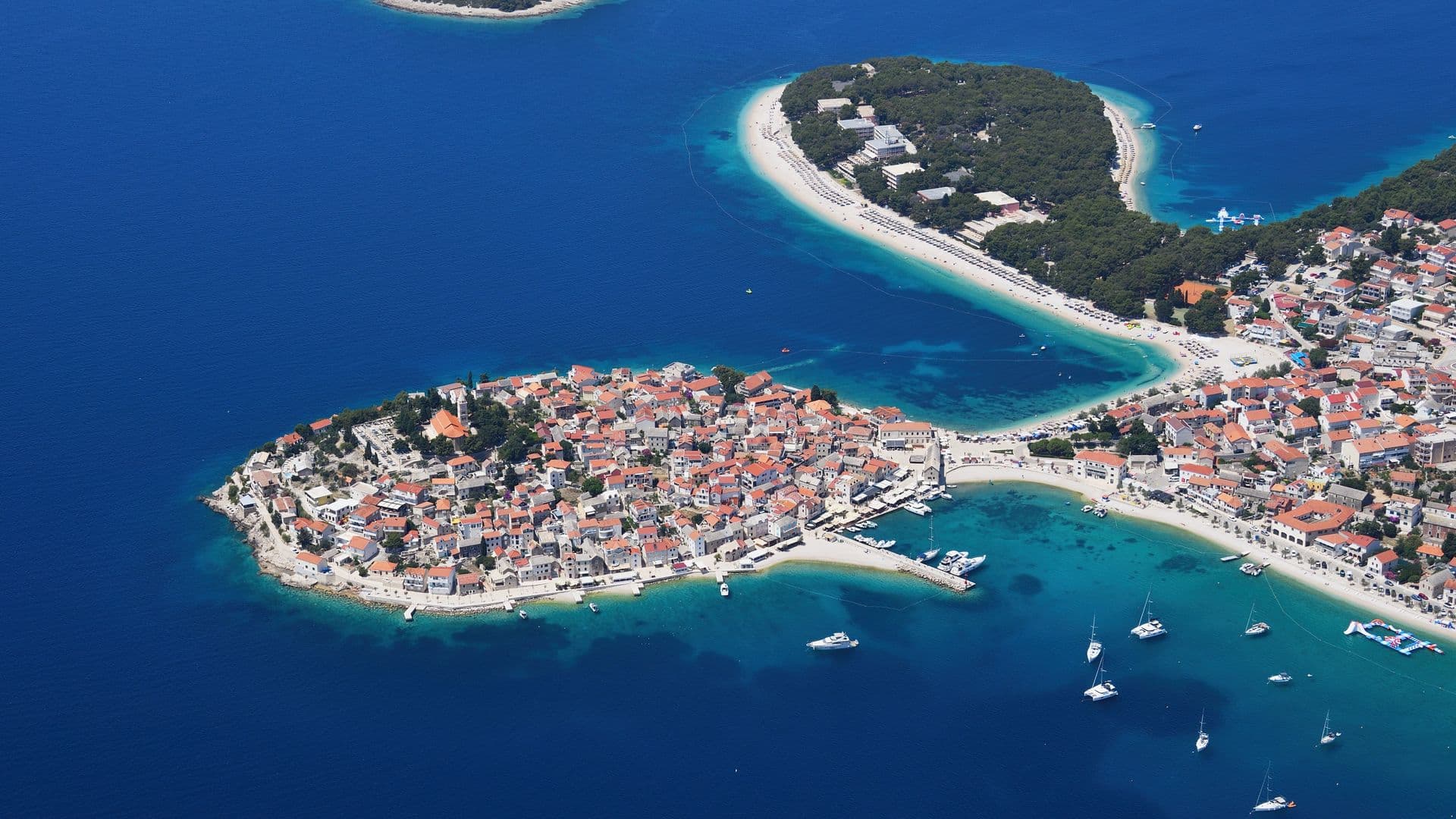 Aerial view of Primošten peninsula, Croatia