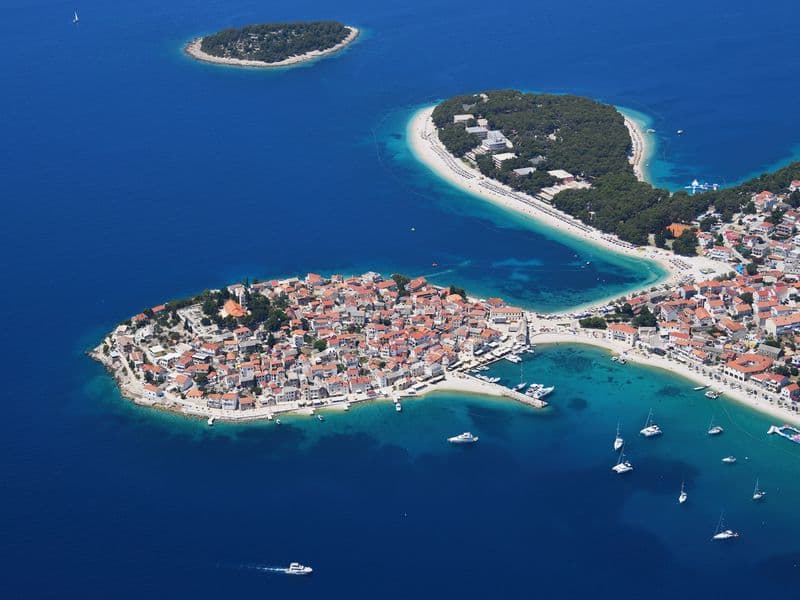 Aerial view of Primošten peninsula, Croatia